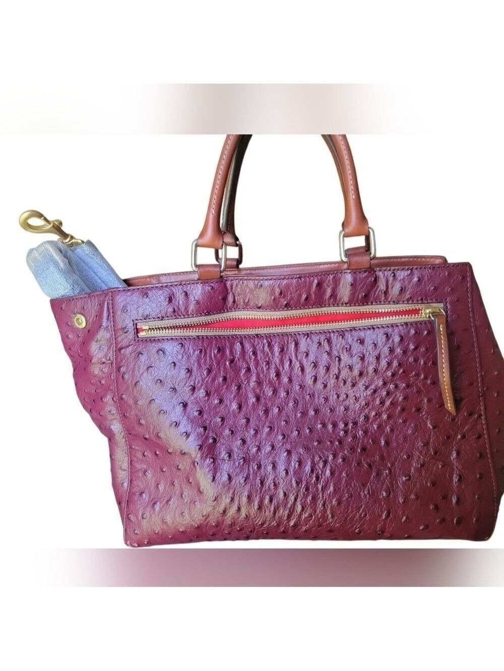Dooney & Bourke Red Brow Ostrich Textured Leather Tote Bag Crossbody - Picture 3 of 8